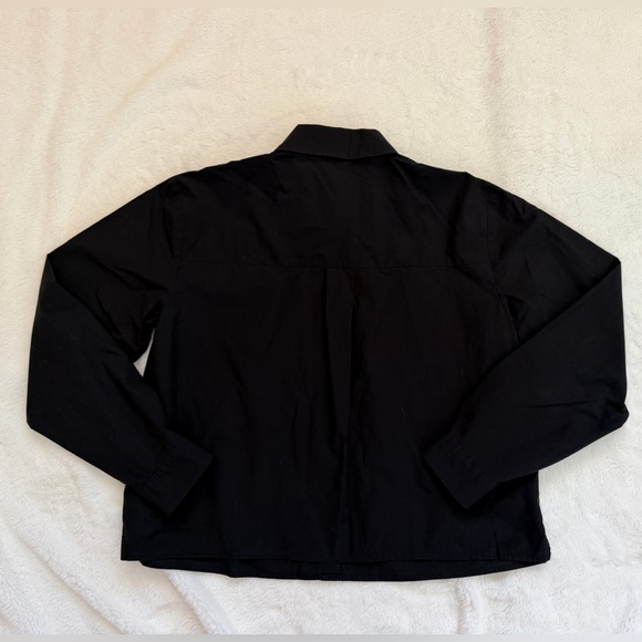 Eileen Fisher Organic Poplin Collared Short Shirt - Black - Size Medium - Picture 9 of 13